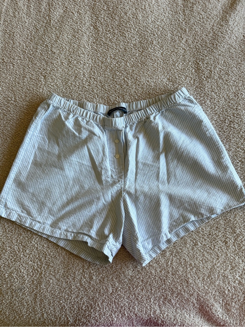 Light Blue Striped Women’s Elastic Waist Shorts